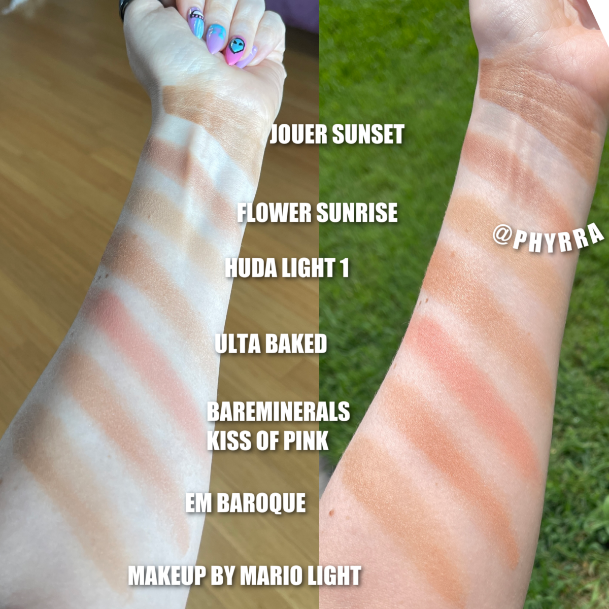 Bronzer swatches on very fair neutral cool to muted yellow olive undertone skin tone