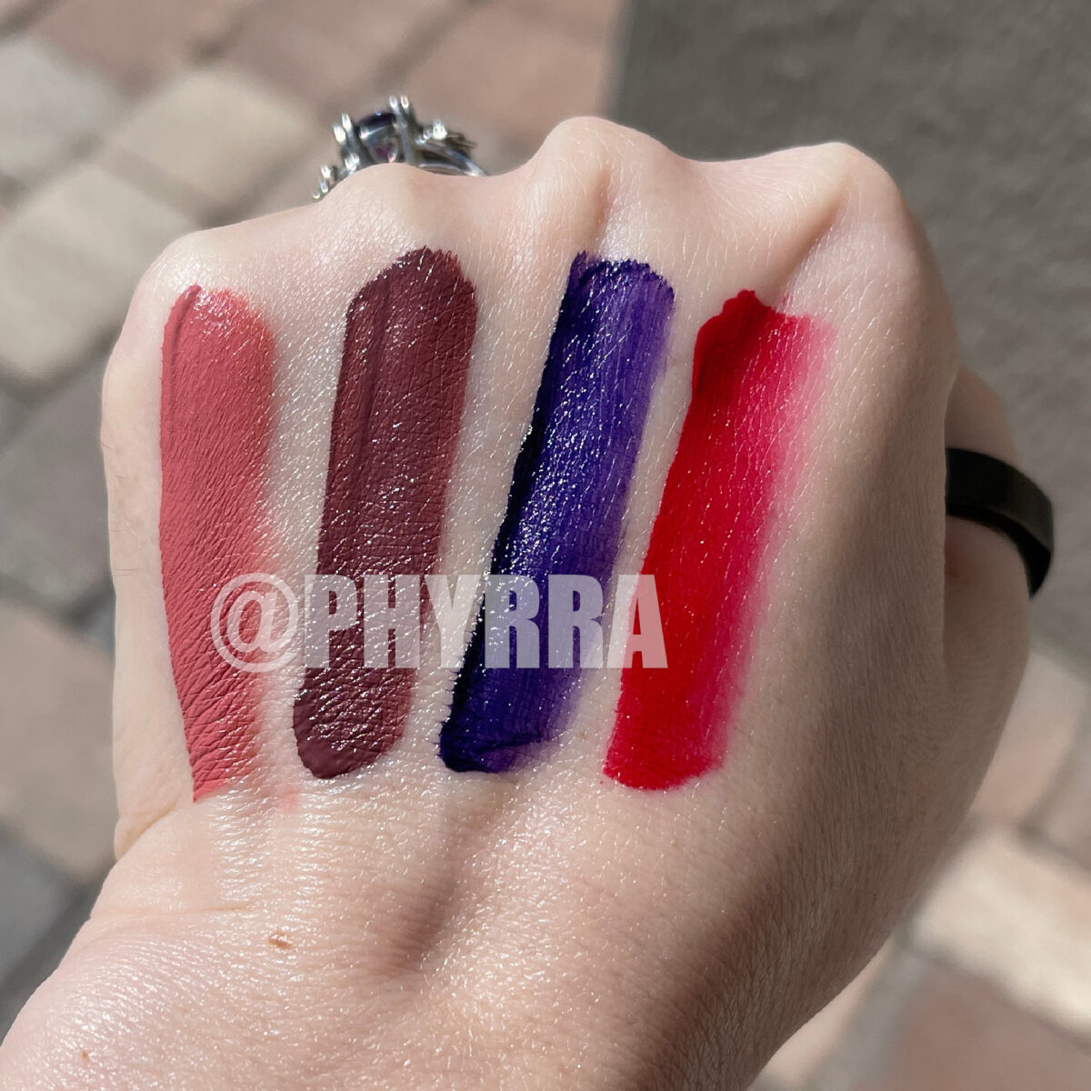 KVD Everlasting Hyperlight Transfer-Proof Liquid Lipstick swatches on Light Skin