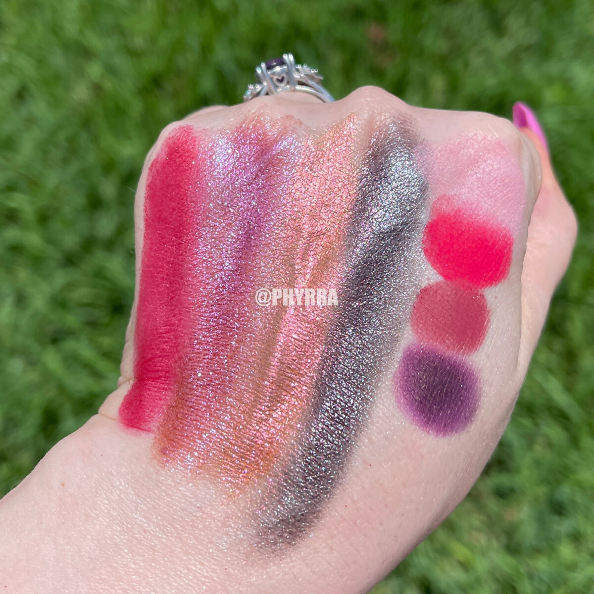 red eyeshadow palette swatches on light skin