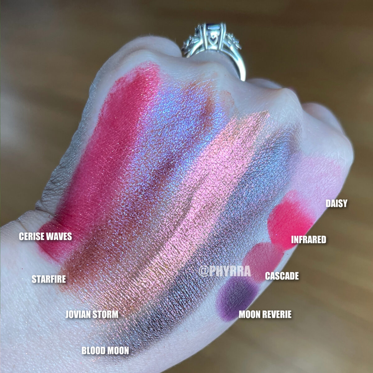 red eyeshadow palette swatches on pale skin