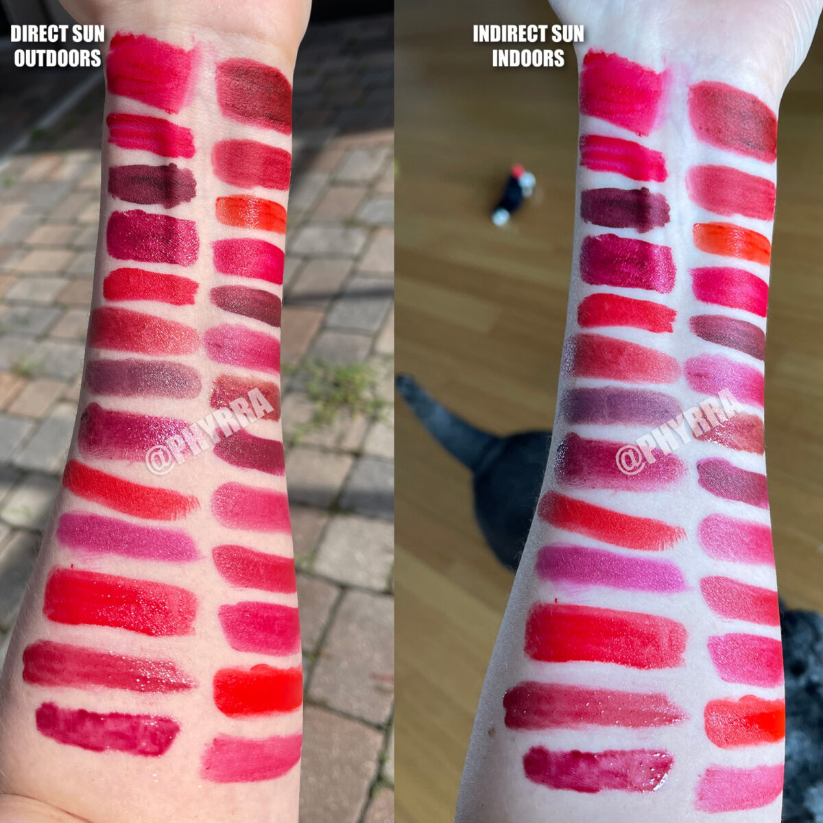 Red Goth Makeup Ideas - red lipstick swatches on fair skin