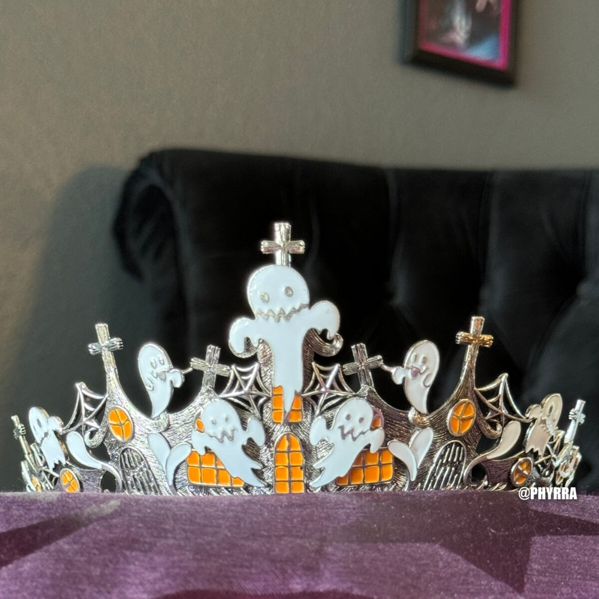 SV Naughty Ghost Halloween Tiara in Antique Silver