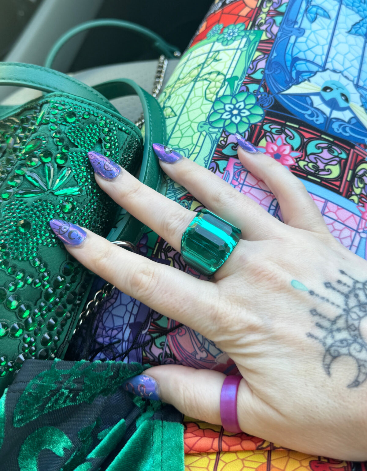 Green Fashion Accessories to coordinate with my Black Milk Stained Glass Eevee Cuffed Pants