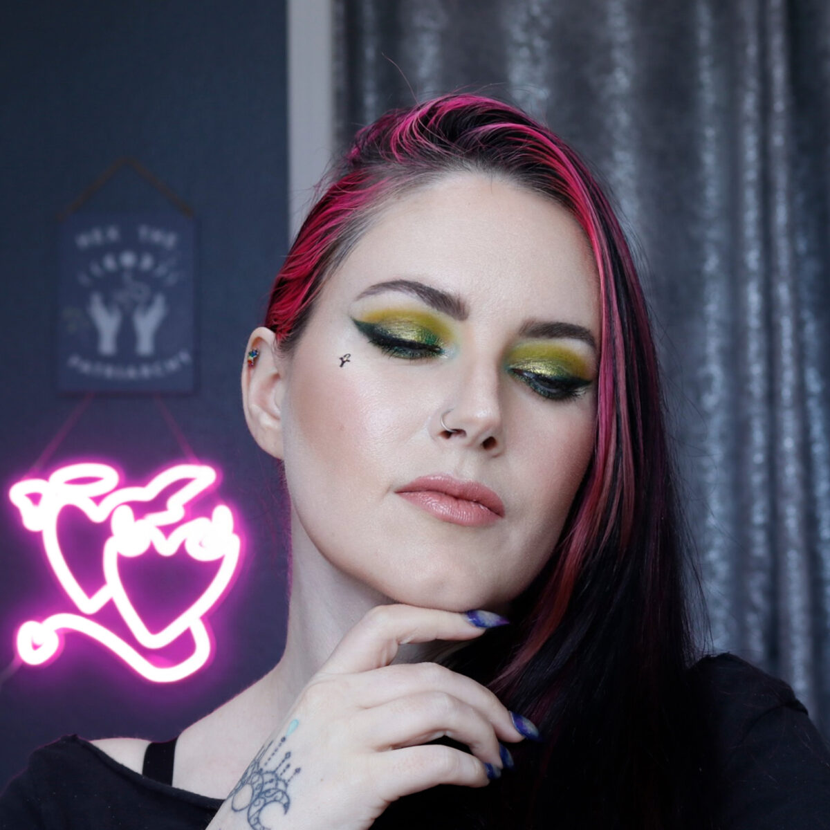 Edgy Makeup Inspiration featuring About Face Holographic Eye Paint in Luna