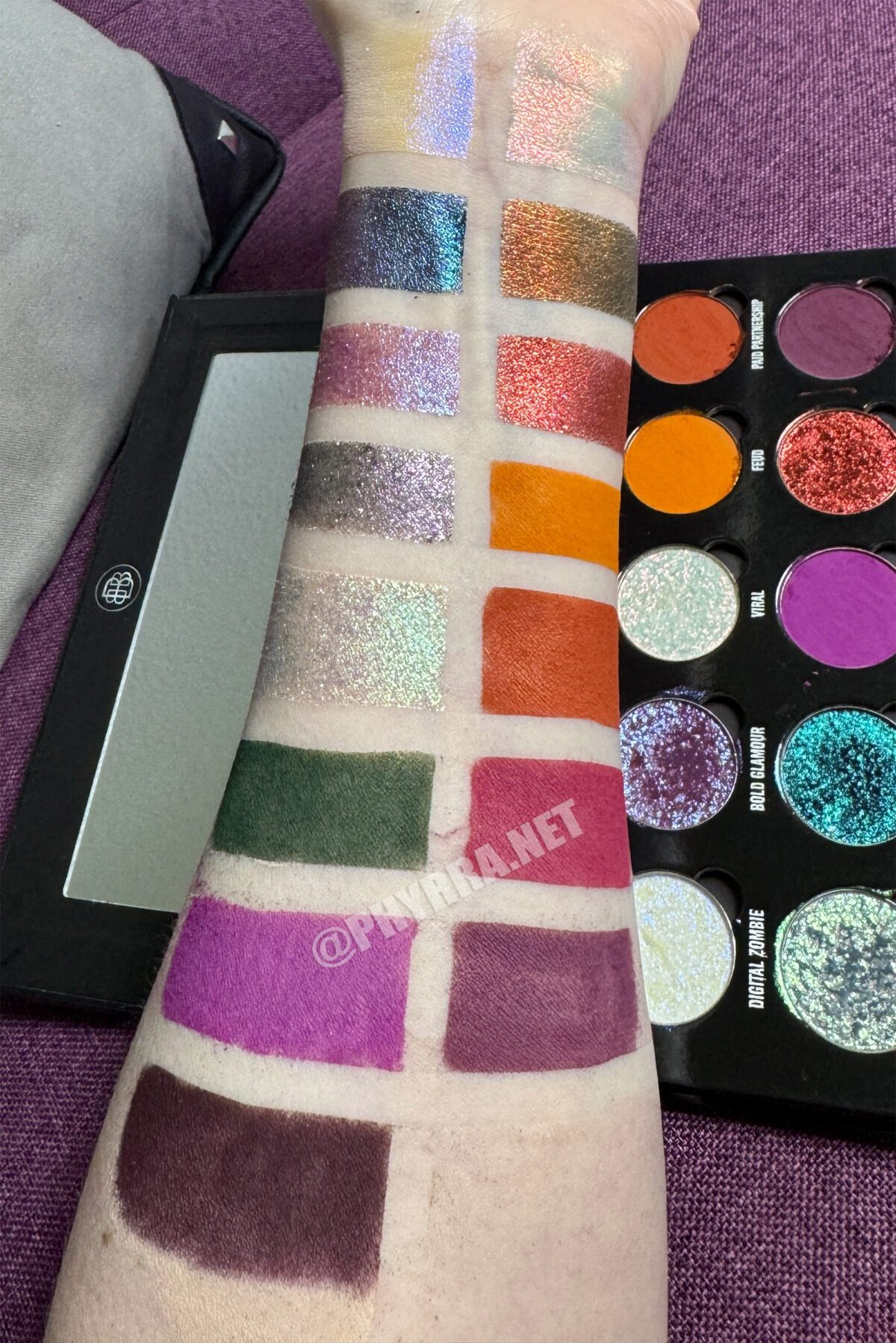 Bellabeautebar Recently Deinfluenced Palette swatches on fair skin