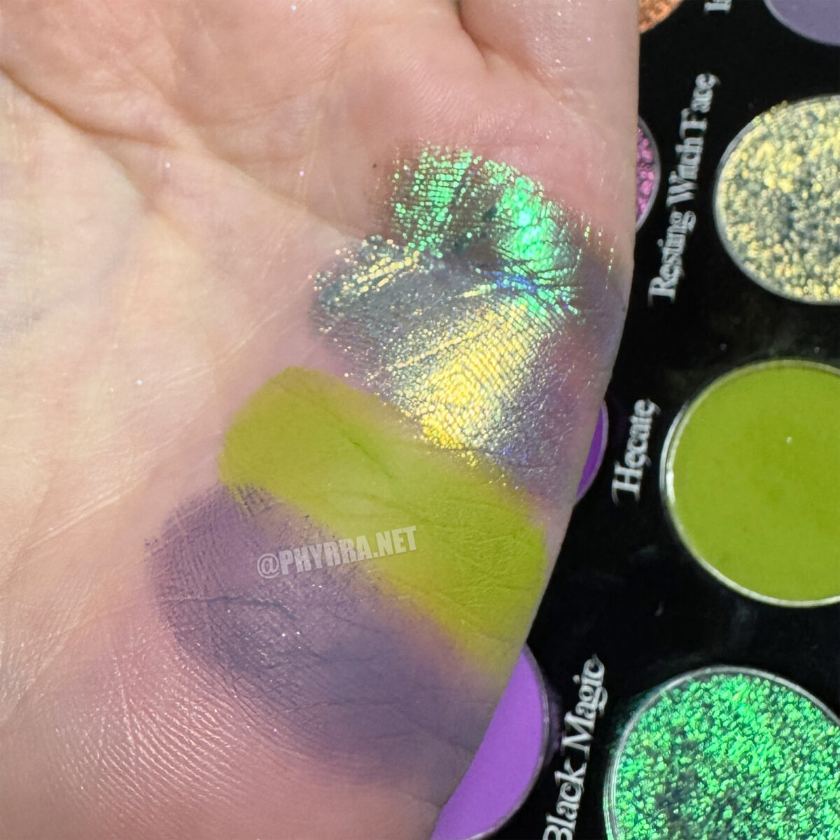 Bellabeautebar Basic Witch Palette Green Swatches on fair skin