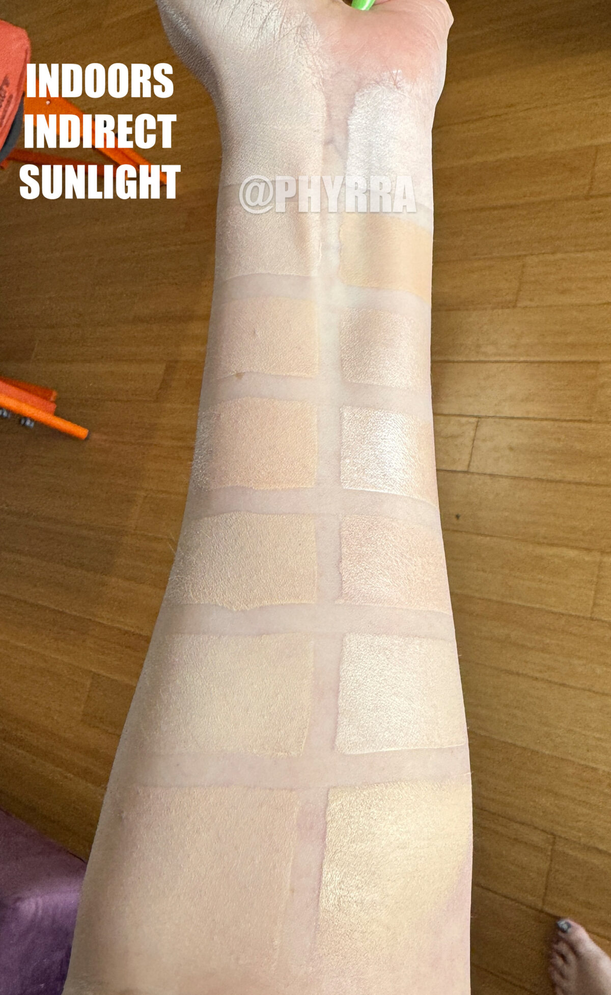 Pale complexion product swatches on very fair neutral cool skin