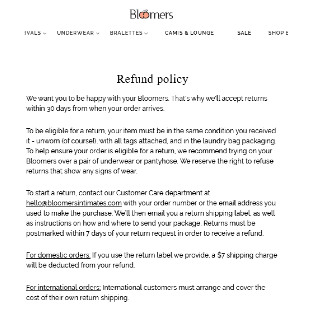 Bloomers Intimates Return Policy as of May 20, 2025 Part 2 - Bloomers and Underoutfit