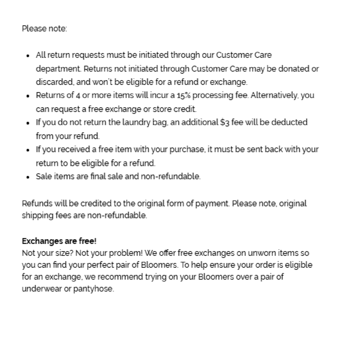 Bloomers Intimates Return Policy as of May 20, 2025 Part 2