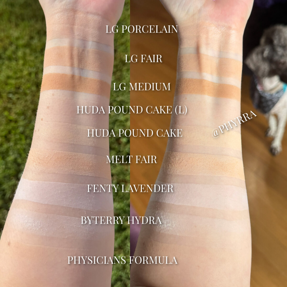 Fair powder makeup swatches for pale skin by Cordelia Frost Phyrra.net