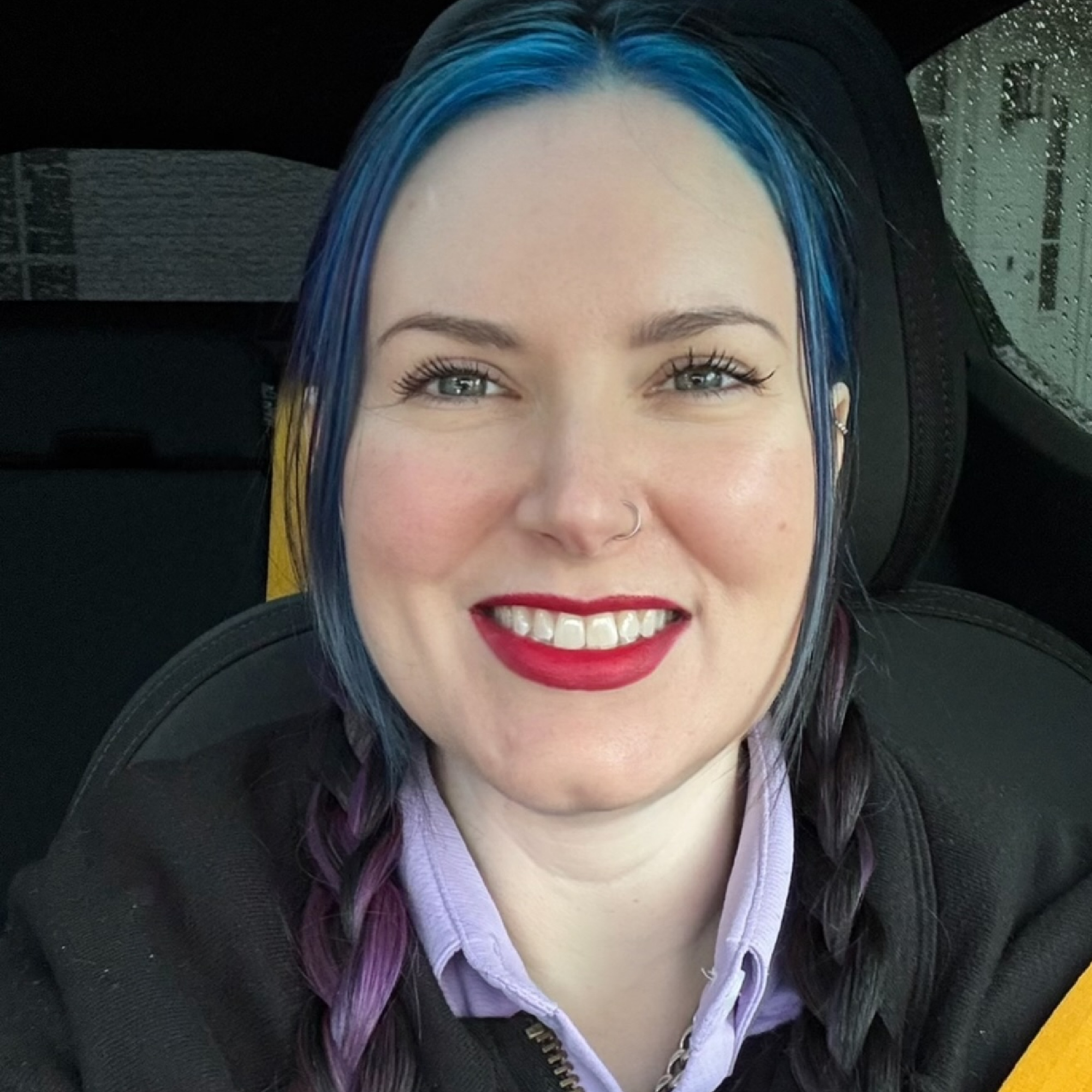 Cordelia is wearing Haus Labs Cerise Le Monster Lip Crayon