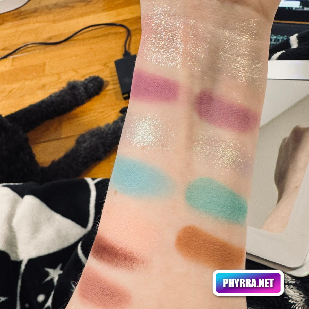 Cosmic Brushes Angelic Palette vs Danessa Myricks Pastel Dream: Comparison swatches on fair skin by Cordelia Frost