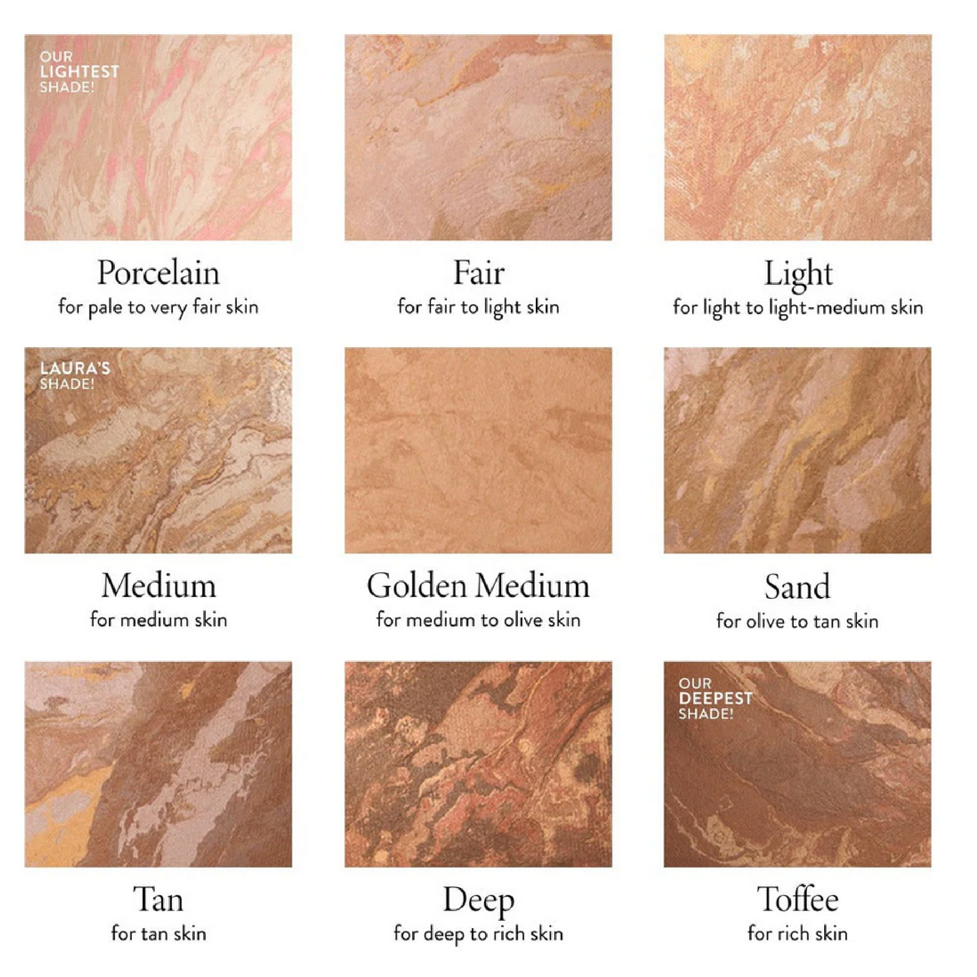 Laura Geller Baked Balance-n-Brighten Foundation Review: A Love Letter and a Shade Range Wake-Up Call by Cordelia Frost - a photo of all 9 shades in the foundation