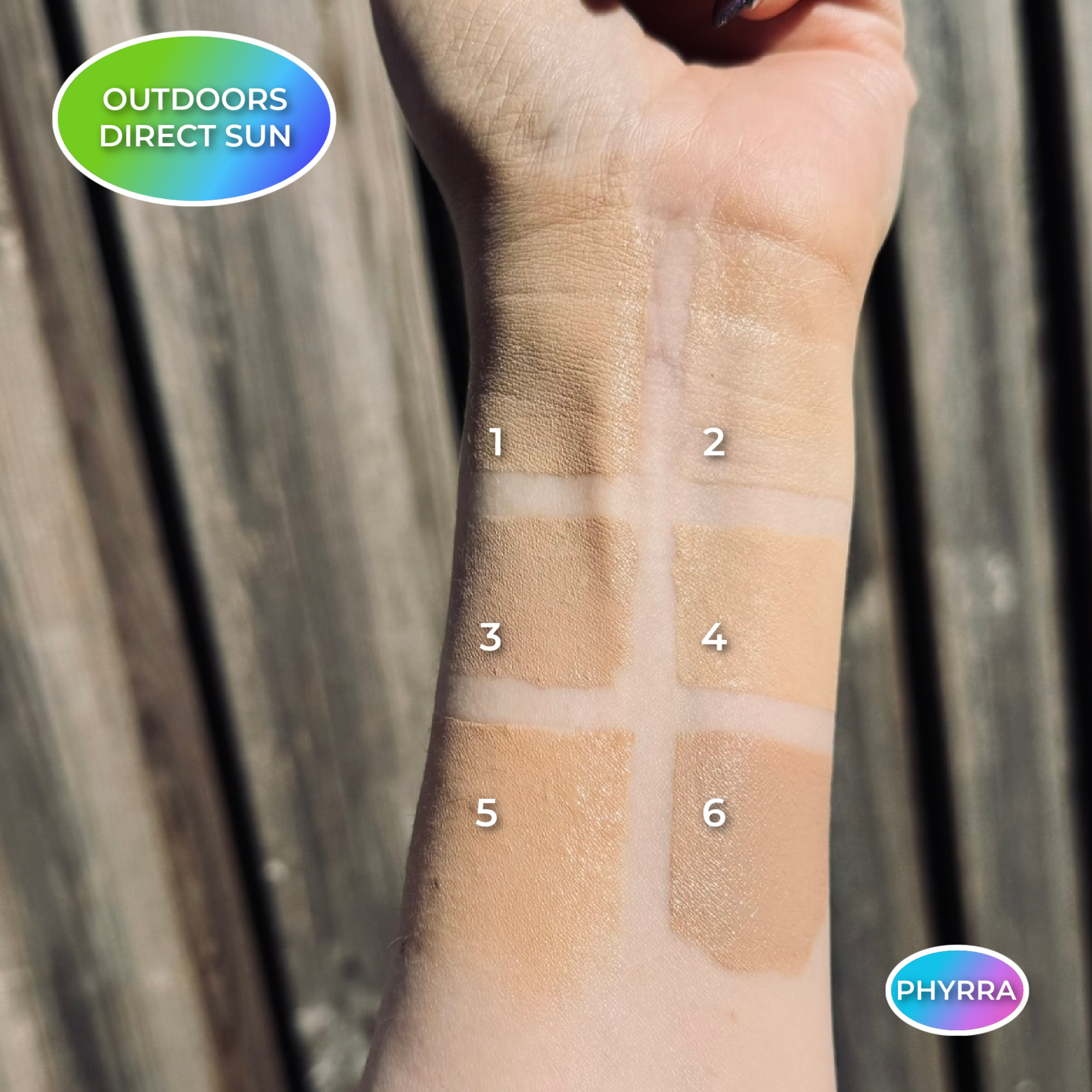 Comparison swatches on fair olive skin of About Face F1 Olive the Illusionist Concealer