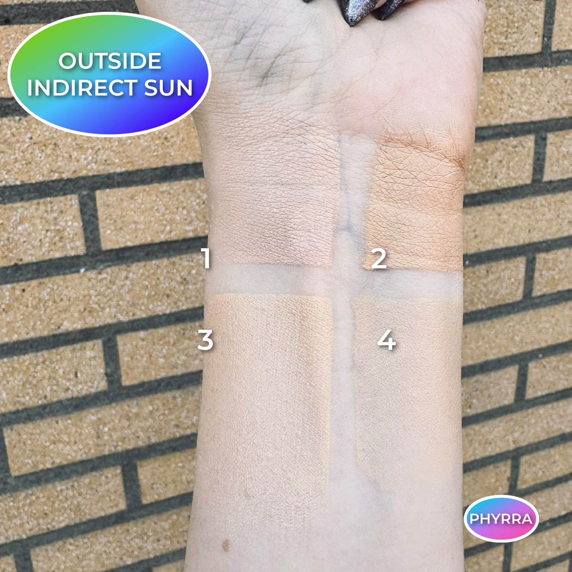 Porcelain foundation swatches on very fair olive skin by Cordelia Frost