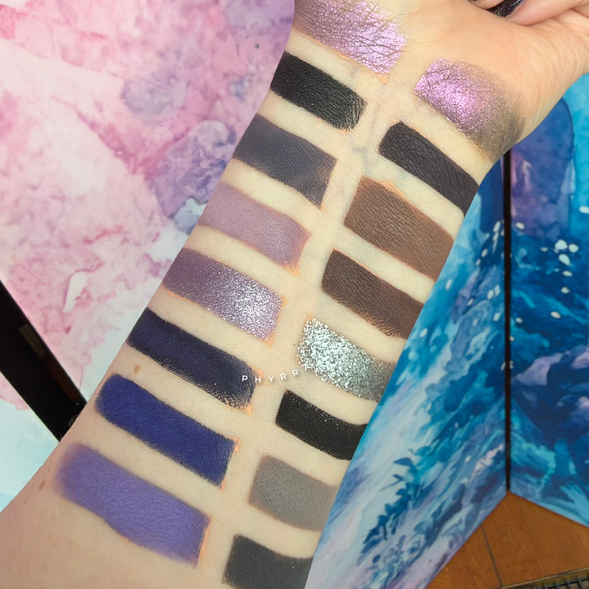 Kaleidos Quad Palettes Swatches on Pale Olive Skin by Cordelia Frost